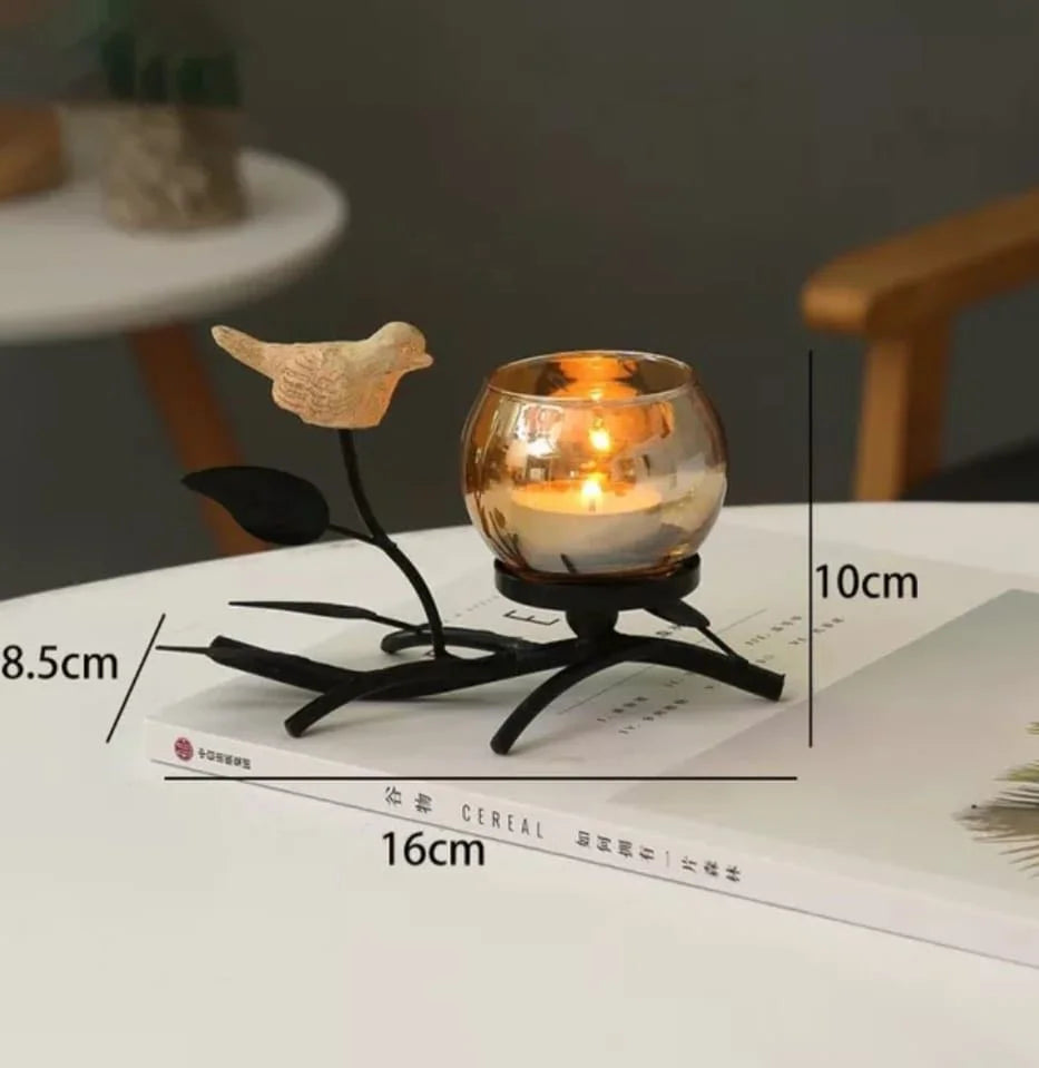 Black Bird Candle Holder with glass Round Votive