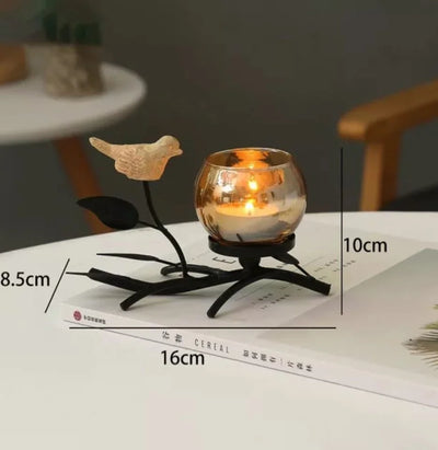 Black Bird Candle Holder with glass Round Votive
