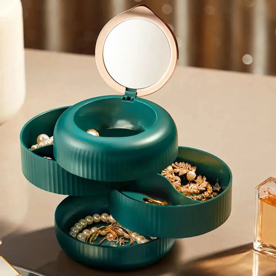 4 Layer Round Jewellery Organizer with mirror