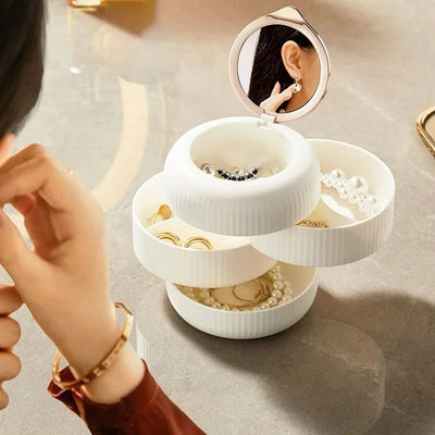 4 Layer Round Jewellery Organizer with mirror
