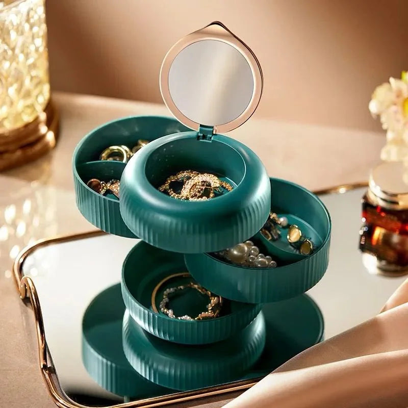 4 Layer Round Jewellery Organizer with mirror