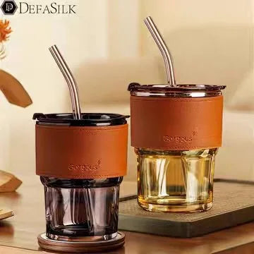 15 oz clear Glass iced coffee cups with lids and straws