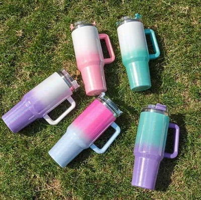40 oz Tumbler With Handle and Straw Gradient Colours