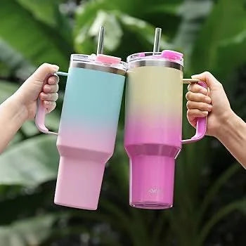 40 oz Tumbler With Handle and Straw Gradient Colours