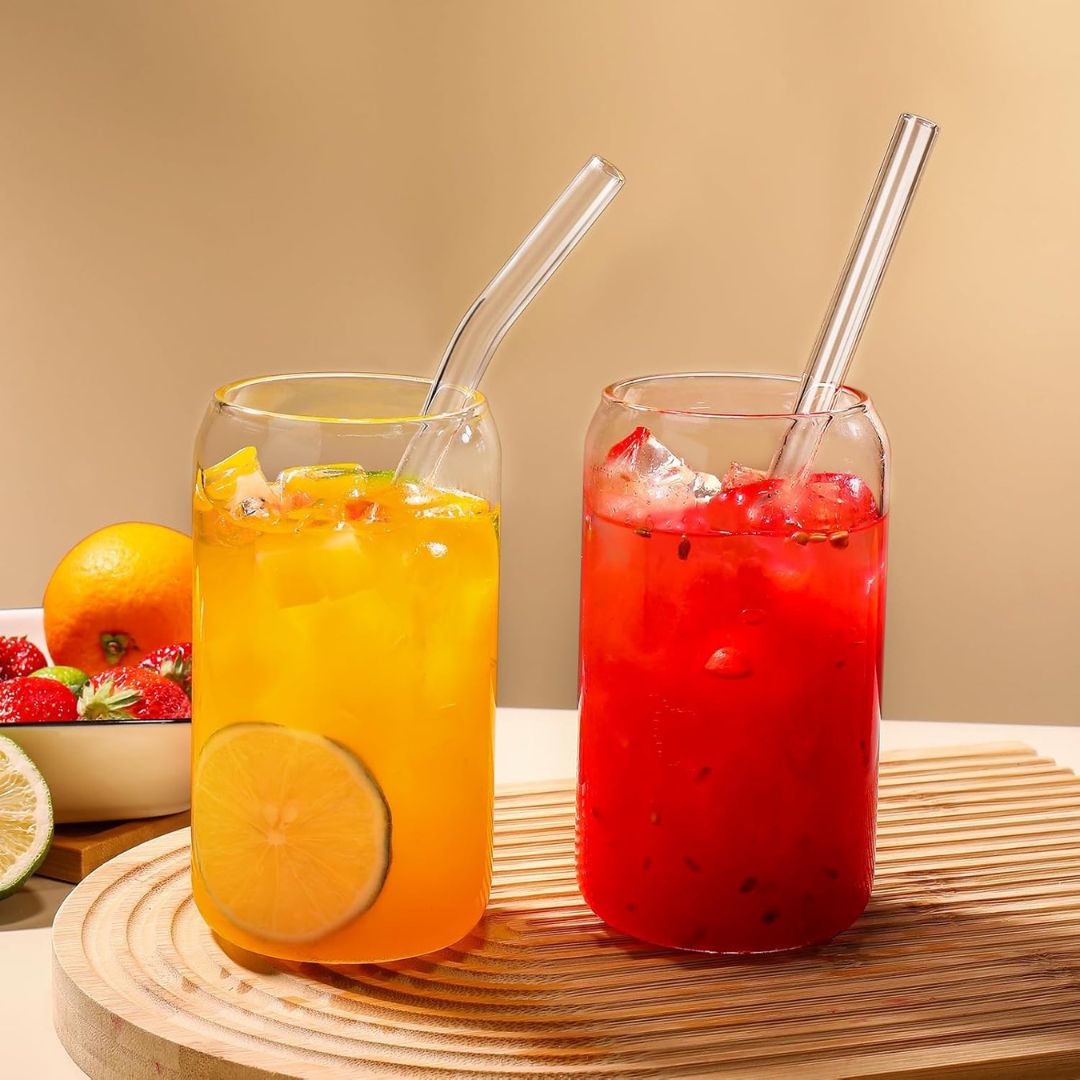 Glass Cups with Lids and Straws 4 pcs