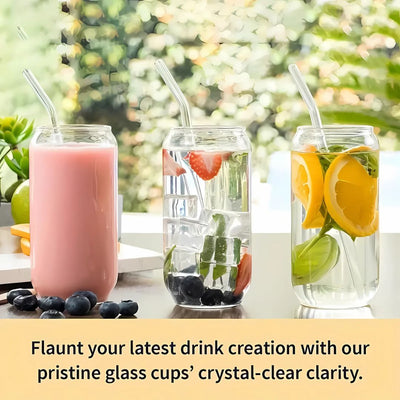 Glass Cups with Lids and Straws 4 pcs