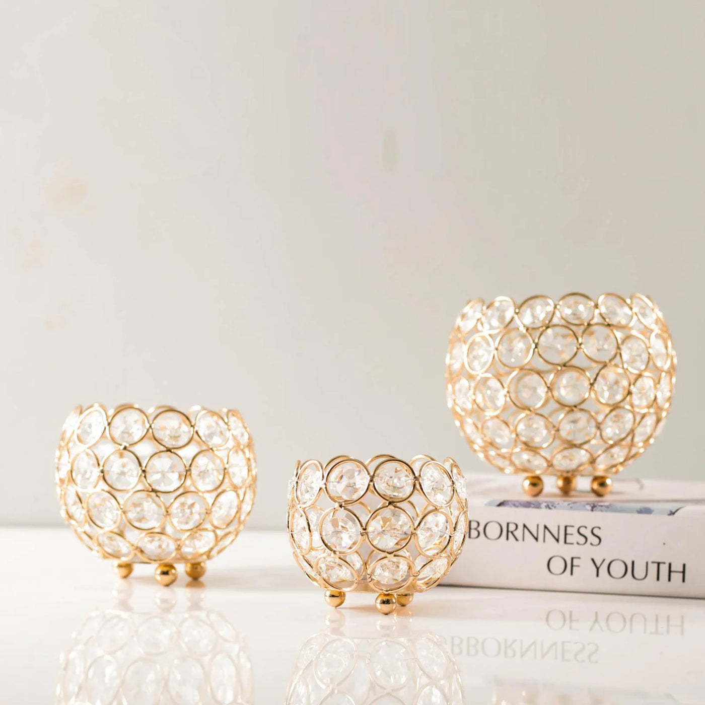 Creative Crystal balls 3 piece beads Candles Holder set